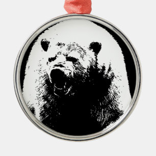 Schwarzer und weißer Pop Art Polar Bär Ornament Aus Metall