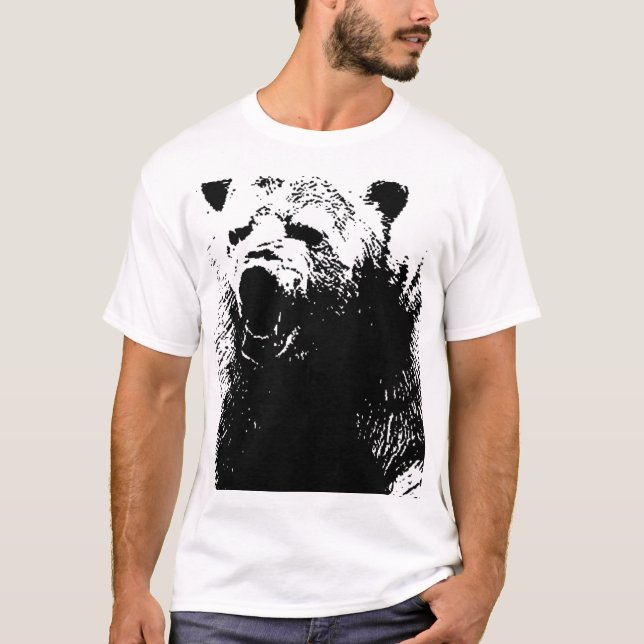 Schwarzer und weißer Pop Art Polar Bär T-Shirt (Vorderseite)