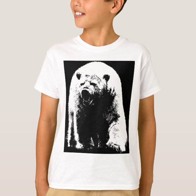 Schwarzer und weißer Pop Art Polar Bär T-Shirt (Vorderseite)