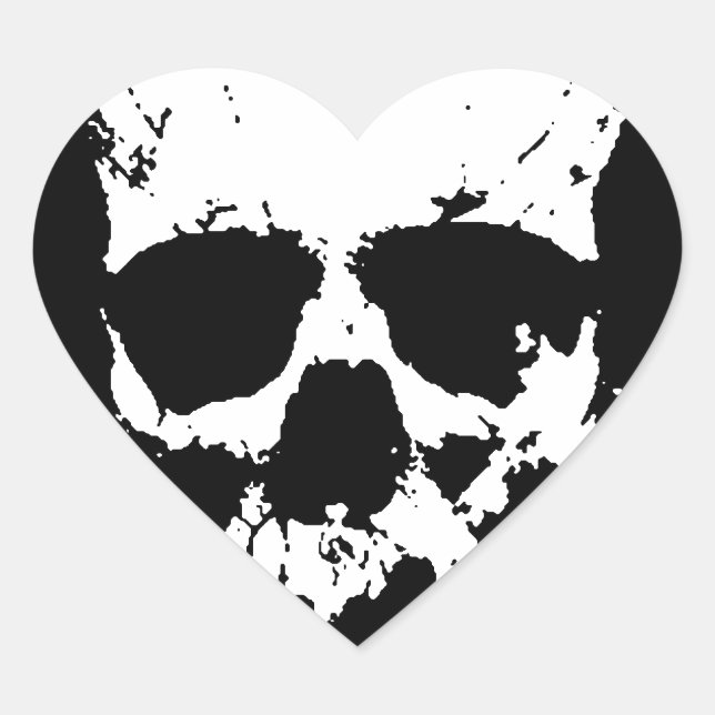 Schwarzer und weißer Schädel Herz-Aufkleber (Vorderseite)