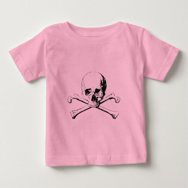 Schwarzer und weißer Schädel und Knochen Baby T-shirt (Vorderseite)