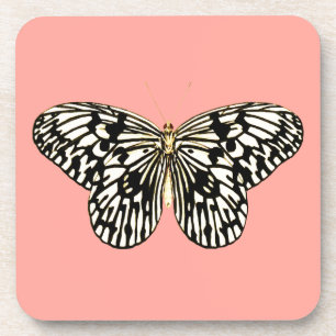 Schwarzer und weißer Schmetterling, korallenrosa H Getränkeuntersetzer