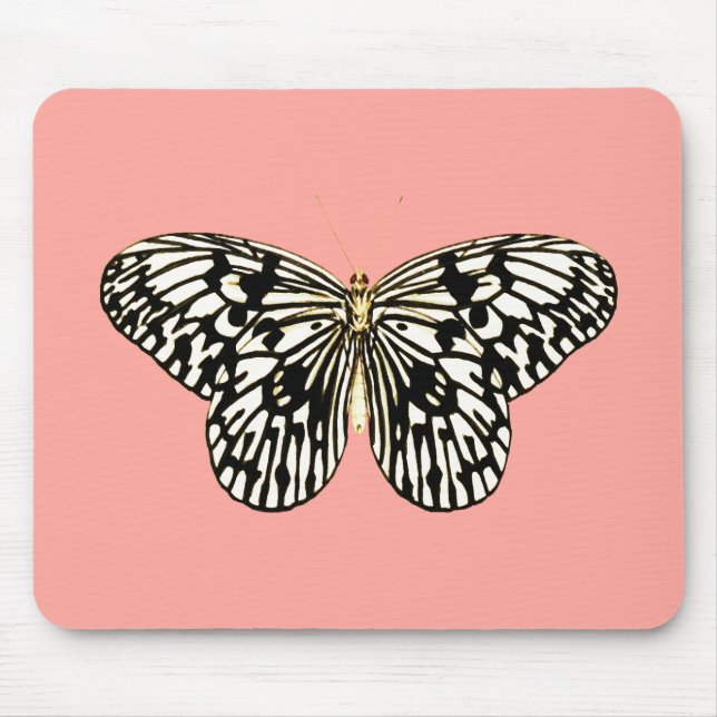 Schwarzer und weißer Schmetterling, korallenrosa H Mousepad (Vorne)
