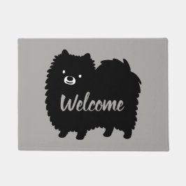 Schwarzer und weißer Spitz | Niedlich Pommie Dog Fußmatte