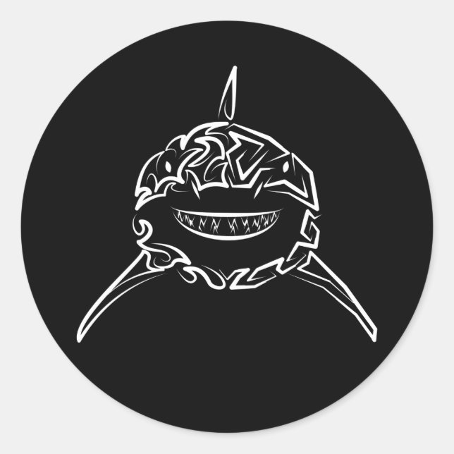 Schwarzer und weißer Stamm Großer Weißer Hai Runder Aufkleber (Vorderseite)