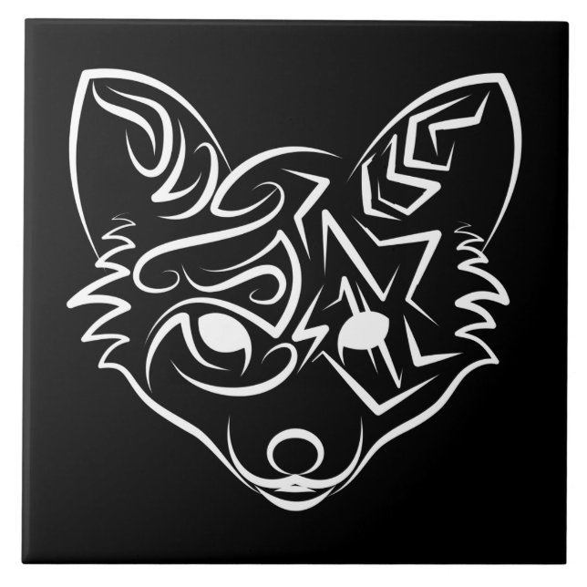 Schwarzer und weißer Stammesfuchs Fliese (Vorderseite)