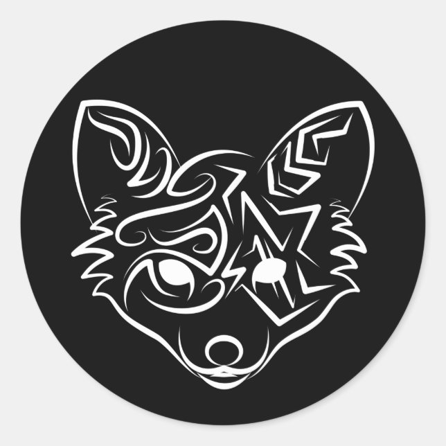 Schwarzer und weißer Stammesfuchs Runder Aufkleber (Vorderseite)
