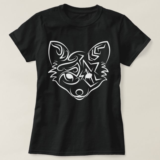 Schwarzer und weißer Stammesfuchs T-Shirt (Design vorne)