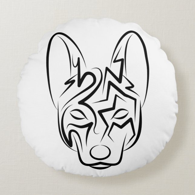 Schwarzer und weißer Stammhund Rundes Kissen (Vorderseite)