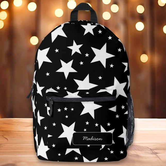 Schwarzer und weißer Star Preppy-Individuelle Name Bedruckter Rucksack (Von Creator hochgeladen)