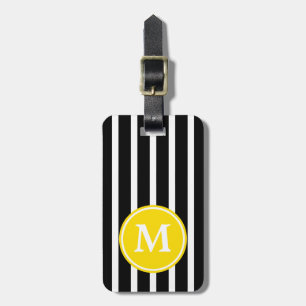 Schwarzer und weißer Streifen mit gelbem Monogramm Gepäckanhänger