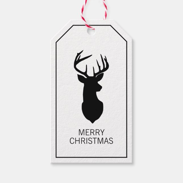 Schwarzer und weißer Weihnachtshirsch Geschenkanhänger (Vorderseite)