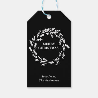 Schwarzer und weißer Weihnachtskranz Personalisier Geschenkanhänger