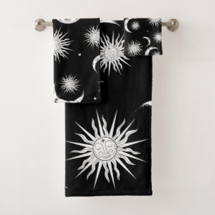 Schwarzer und weißer Whimsischer Sonnenmond und -s Badhandtuch Set