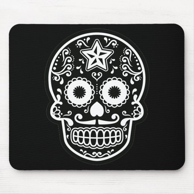 Schwarzer und weißer Zucker Schädelstern Mousepad (Vorne)