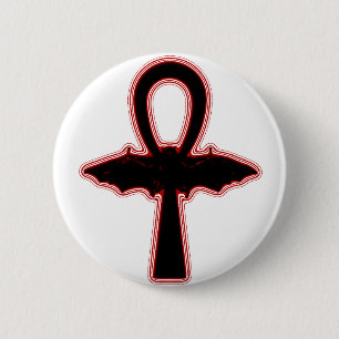Schwarzer Vampirs-Schläger-roter Ägypter Goth Ankh Button