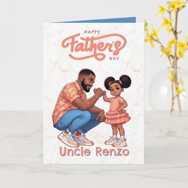 Schwarzer Vater und Tochter Faustblase Orange & Bl Karte (Gelbe Blume)