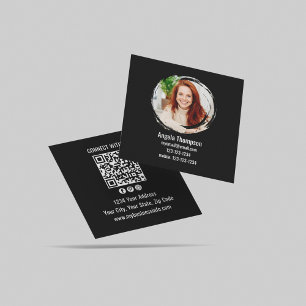 Schwarzer Verbinde-mit-mir-Foto-QR-Code Quadratische Visitenkarte