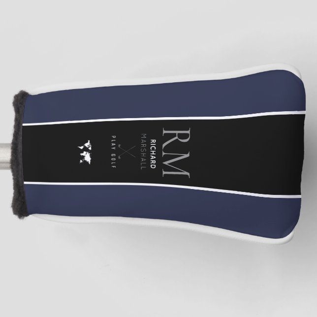 Schwarzer vertikaler Streifen mit Monogramm auf du Golf Headcover (Vorderseite)
