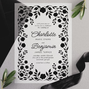 Schwarzer verzierter Blumenrandrahmen Hochzeit