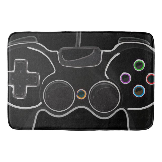 Schwarzer Videospiel-Controller Spieler Badematte (Vorderseite)