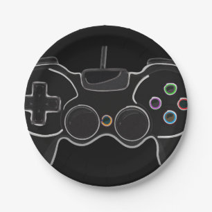 Schwarzer Videospielcontroller Gamer-Geburtstagsfe Pappteller