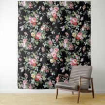 Schwarzer Vintage-Blumen-Teppich