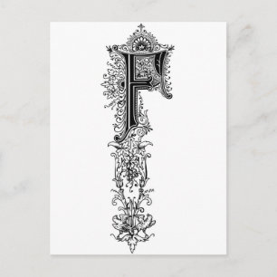 Schwarzer Vintage-Blumenmonogramm Anfangsbuchstabe Postkarte