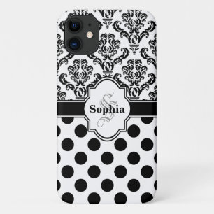 Schwarzer Vintage-Damask Süße Tupfen i Case-Mate iPhone Hülle