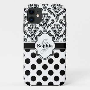 Schwarzer Vintage-Damask Süße Tupfen i Case-Mate iPhone Hülle
