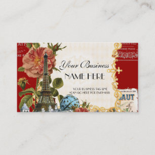 Schwarzer Vintage-Eiffelturm-Rose Elegant Business Visitenkarte
