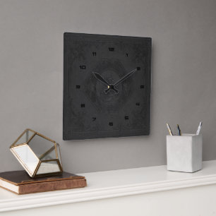 Schwarzer vintage Lederrahmen mit Pferdekopf Quadratische Wanduhr