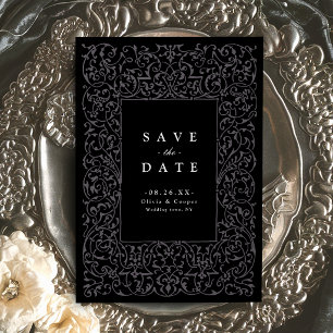 Schwarzer Vintage-Ornamentrahmen klassische Hochze Save The Date