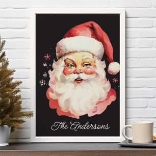 Schwarzer Vintage Retro Weihnachtsmann Familienwei Poster