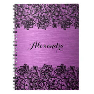 Schwarzer, Vintager, blumengeschmückter metallisch Notizblock