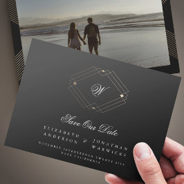 Schwarzer Vintager Deko, monogramm, geometrisch Save The Date