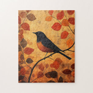 Schwarzer Vogel Herbstleaves Puzzle