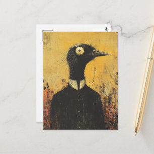 Schwarzer Vogel in einer schwarzen Kleid-Fantasie Postkarte