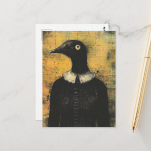 Schwarzer Vogel in einer schwarzen Kleiderfantasie Postkarte