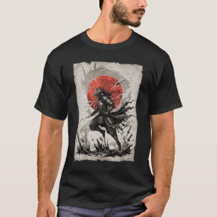 Schwarzer Vogel Samurai Rote Sonne Japanischer Kri T-Shirt
