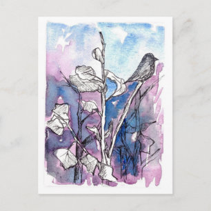 Schwarzer Vogelbaum Blätter Winter Zeichnend Wasse Postkarte