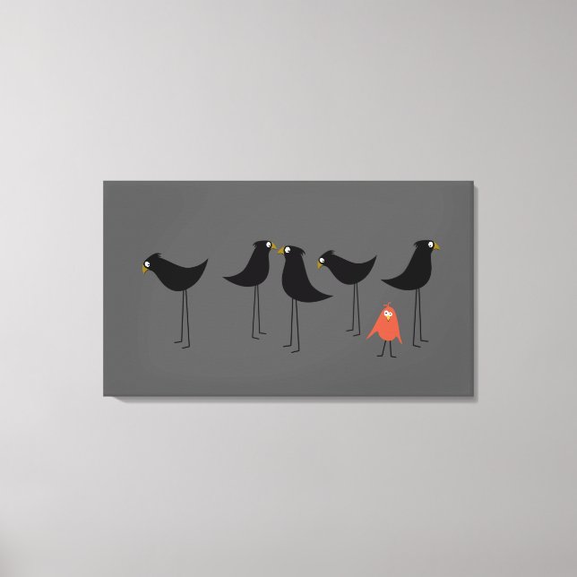 Schwarzer Vogelbesucher, grauer Hintergrund Leinwanddruck (Vorderseite)