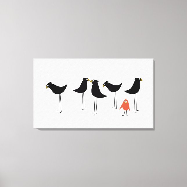 Schwarzer Vogelbesucher, weißer Hintergrund Leinwanddruck (Vorderseite)