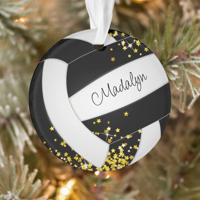 schwarzer Volleyball mit winzigen goldenen Sternen Ornament (Baum)