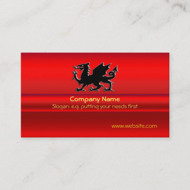 Schwarzer Waliser-Drache auf rotem Metallischblick Visitenkarte (Vorderseite)