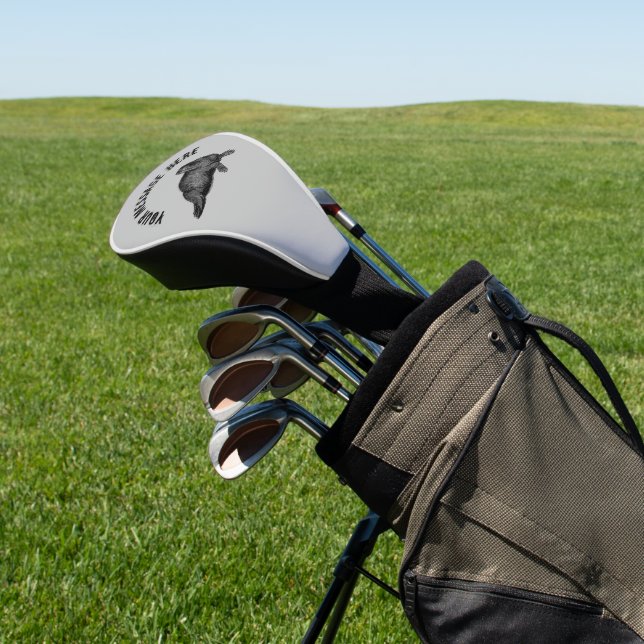 Schwarzer Walrus einfache Illustration Golf Headcover (In SItu)