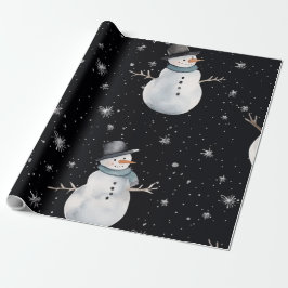 Schwarzer Weihnachtsabend Snowman Geschenkpapier