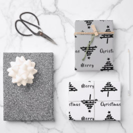 Schwarzer Weihnachtsbaum Imitate Silberner Glitzer Geschenkpapier Set