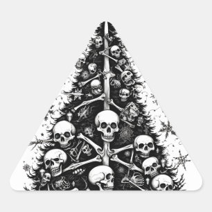 Schwarzer Weihnachtsbaum Skulpturen und Knochen Dreieckiger Aufkleber