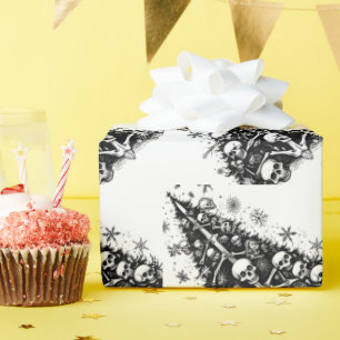 Schwarzer Weihnachtsbaum Skulpturen und Knochen Geschenkpapier